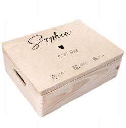 Creative Deco Emlékdoboz gravírozással ajándék születés keresztelő metrika 40x30x14 (JANCDSD140CUSTOMHEARTBMEMBOXFBM)