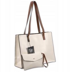 Bad&Bags Női Bőrtáska Bad&bags Válltáska Shopper Táska Szett, krém, ökológiai bőr (BAD&BAGS Torebka damska na ramię A4 kremowa)
