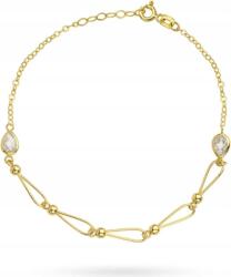 Lovrin Arany női karkötő 585 összekapcsolt golyókkal, fehér köves könnycsepp díszítéssel, 2.23g (lovrin85656)