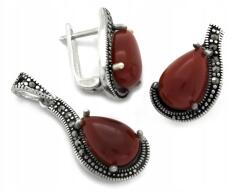 Lovrin Ezüst 925 női ékszerszett piros szintetikus kővel és markazitokkal (Lovrin)