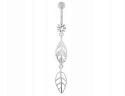 Lovrin Ezüst 925 köldökpiercing fehér levélkékkel, ajándékba, látványos, divatos mintával (Lovrin 63194)
