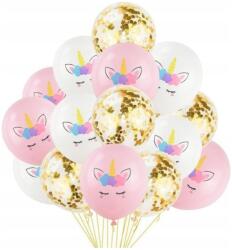  Parti lufi szett, 15 db-os, unikornis mintával, konfettivel, születésnapra Lufik