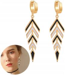  Arany színű, Nemesacél Fülbevaló levél mintával, 316L, toll alakú, 18K arannyal futtatott, boho stílusú (Złote KOLCZYKI ZE STALI CHIRURGICZNEJ)