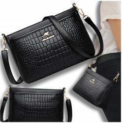 EdiBazzar Fekete városi bőr válltáska láda steppelt cipzár elegáns (Czarna torebka miejska elegancka skórzana)