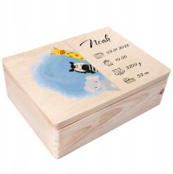 Creative Deco Doboz a gyermek születésére, fa anyakönyvi kivonat gravírozással, ajándék, 40x30x14 (JANCDSD140BCUSTOMANIMALBMEMBOXFBM)
