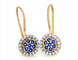 Lovrin Arany 585 fülbevaló, kék és fehér cirkónia köves virág mintás karika