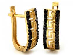 Lovrin Arany fülbevaló görög mintával és fekete cirkóniákkal 585 14k súly 2.37g