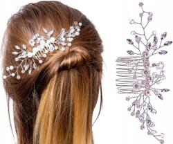  Ezüst színű női fésű gyöngyökkel és kristályokkal díszítve (Grzebyk Damski Srebrny do włosów ozdoba)