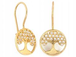 Lovrin Arany fülbevaló 585-ös, szerencsefa mintával, cirkónia kövekkel díszítve, akasztós (biglis) zárral, 14 karátos