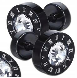  Fekete karika fülbevaló cirkónia kövekkel, fake tunnel, férfi/női, sebészeti acél (Kolczyki unisex fake tunel czarne 9 mm)