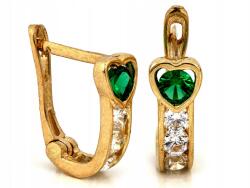 Lovrin Arany fülbevaló 585 angol szív zöld és fehér cirkóniákkal 1.06g