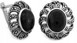 Lovrin Női ezüst fülbevaló 925 divatos nagy ovális angol kapcsos fekete kövekkel