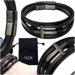 AVEK Férfi Bőr Karkötő Fekete Kereszt Ajándék Neki 21 CM (BM-0263)