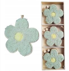 Dekoratív Dísz Készlet 6 db. Fa Virágok Zsinóron 8cm-es Dísz