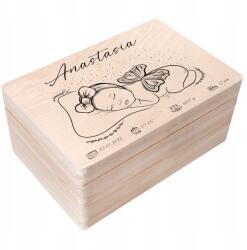 Creative Deco Gravírozott emlékdoboz ajándékba születésre, keresztelőre, születési adatokkal, 30x20x14 cm (JANCDSD130BCUSTOMBABYMEMGIRLBOX)