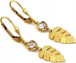 Lovrin Arany fülbevaló 375 akasztós, monstera levél mintával, cirkónia kövekkel, 9k divatos design ajándékba