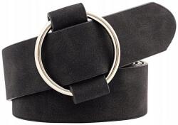 EdiBazzar Női fekete bőr öv ezüst színű, kerek csattal (8115153952273)