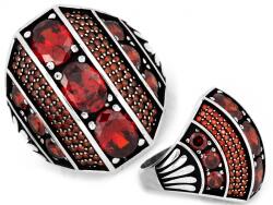 Lovrin Gazdagon díszített, 925-ös ezüst gyűrű, 10, 07g, piros cirkónia kövekkel, r18-as méret