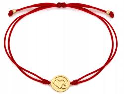Lovrin Arany 585 karkötő piros zsinóron, körrel és szívekkel, 0.71g