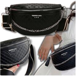 EdiBazzar Fekete vese bőr kézitáska váll lánc elegáns steppelt tasak (Czarna skórzana torebka na ramię damska)