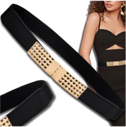 EdiBazzar Öv keskeny női fekete ruha csat arany punk elasztikus derék (Elegancki damski pasek do sukienki marynarki)