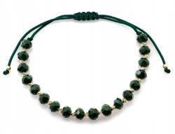 Lovrin 585-ös arany karkötő zöld golyókkal, zöld kövekkel, divatos zöld zsinóron, r19 (Lovrin)