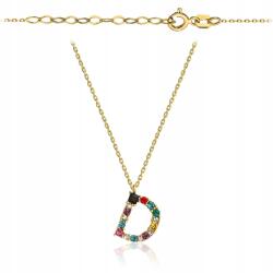 Lovrin 585 arany nyaklánc D betűvel és kövekkel 1.46g színes cirkónia 14k (58717594)