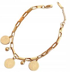  Elegáns arany színű nemesacél karkötő érmés medállal és lánccal (bransoletka 316L ze stali chirurgicznej)
