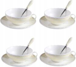 Porcelán Csésze és Csészealj Készlet 4 Személyre, Kanállal, 160ml (B07JY88W7M)