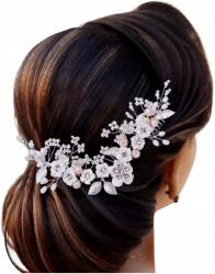  Ezüst színű fésű esküvőre, hajdísz, fehér virágokkal, esküvői dekoráció (Srebrny grzebyk ozdoba do włosów ślubna)