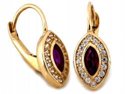 Lovrin Angol stílusú arany fülbevaló 585 14kt cirkóniákkal és piros kővel 1.70g (Lovrin)