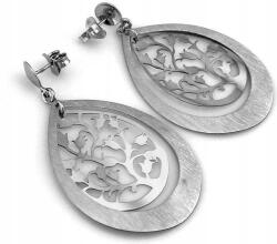 Lovrin 925-ös ezüst női fülbevaló, mandula alakú, virágmintás, lógós lemezkékkel