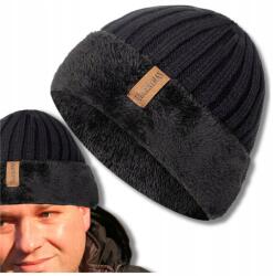 EdiBazzar Férfi Téli Sapka Meleg Női bélelt fekete szőrmés elegáns (Zimowa Czapka Męska ciepła z futerkiem)