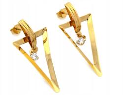 Lovrin Modern 14 karátos 585-ös sárga arany fülbevaló cirkónia köves háromszögekkel, stekkeres