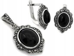 Lovrin 925-ös ezüst szett szintetikus kővel és markazitokkal, oxidált, divatos (Lovrin)