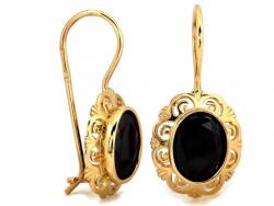 Lovrin Elegáns, 585-ös arany fülbevaló fekete kővel, arany foglalatban, 3, 91g