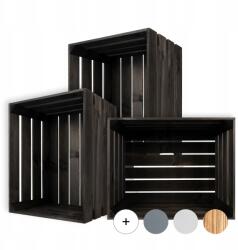 Creative Deco Fekete fa doboz, láda, nagy tárolódoboz játékoknak, 50x40x30 cm, 3 darabos szett (X001WRVOIZ)