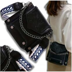 EdiBazzar Postás Táska Női kézitáska Retro Bőr Fekete Válltáska Borítéktáska (Skórzana Retro Torebka Czarna Listonoszka)