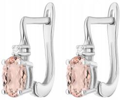 ZŁOCISTO Fehér Arany Fülbevaló Gyémánttal És Morganittal Angol Kapcsos Gravírozás (DLA DZIEWCZYNY NARZECZONEJ)
