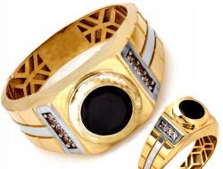 Lovrin Kétszínű arany pecsétgyűrű 585 cirkóniákkal és fekete kővel 4.67g R21 14k (62108428)