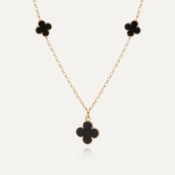 Giorre Fekete műgyanta lóhere nyaklánc, 925 ezüst, arany bevonattal (5905804387669)