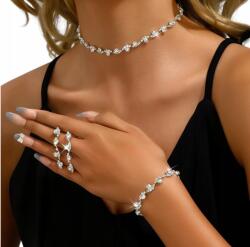  Elegáns ezüst színű cirkónia ékszerszett, fülbevaló, nyaklánc, karkötő (Bomevarica)