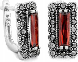 Lovrin 925-ös ezüst fülbevaló, angol kapcsos, téglalap alakú cirkóniával és markazitokkal, divatos