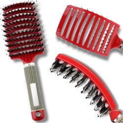 EdiBazzar Hajkefe természetes vaddisznószőrrel és nylon tüskékkel, piros (Szczotka do włosów z naturalnym włosiem)