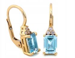 Lovrin Arany 585 fülbevaló angol kapcsos zárral, kék kővel díszítve