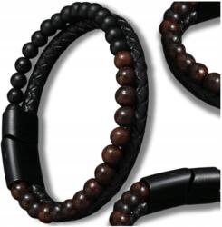  Férfi bőr karkötő természetes bőr szíjjal és ásványgyöngyökkel (5905884063170)