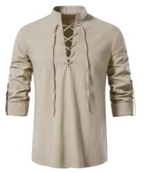  Koszula méska casual przewiewna lniana wiązanie M (Bomevarica5315)