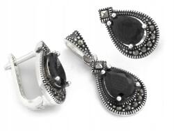 Lovrin Ezüst szett 925 oxidált ónixszal és markazitokkal 5.75g stílusos (62957002)
