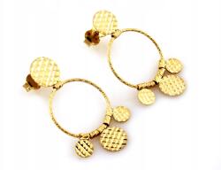 Lovrin Arany színű, lógós fülbevaló 585-ös karikákkal, medálokkal, csavaros stekkerrel ajándék (Lovrin 69574)