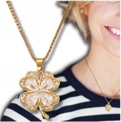 EdiBazzar Arany színű nyaklánc cirkónia kövekkel, négylevelű lóhere, 316L sebészeti acél (Naszyjnik złoty stal chirurgiczna damski 316L)